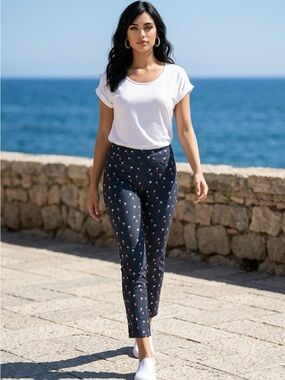 NWT TAIL White Label Women’s Navy Palm Print Pull On Ankle Pants Golf - Size 16